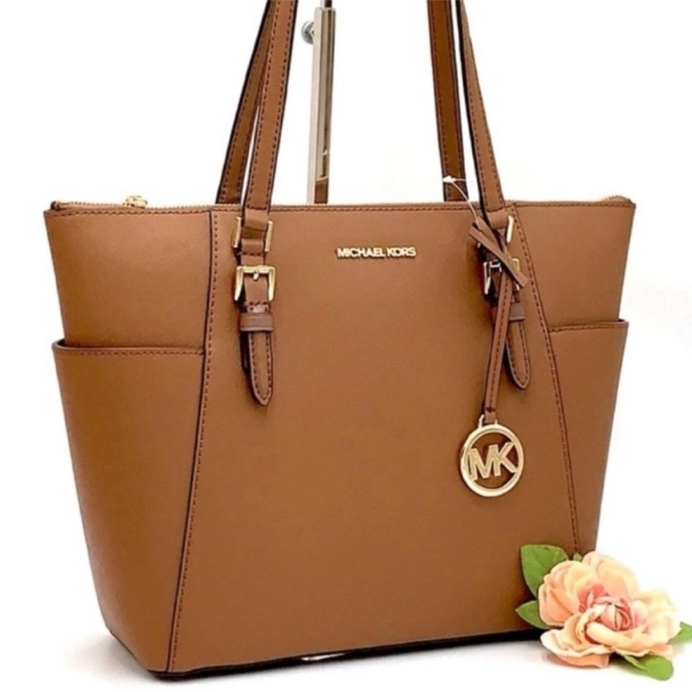 MICHAEL KORS CHARLOTTE LARGE TOP ZIP TOTE BAG LUGGAGE